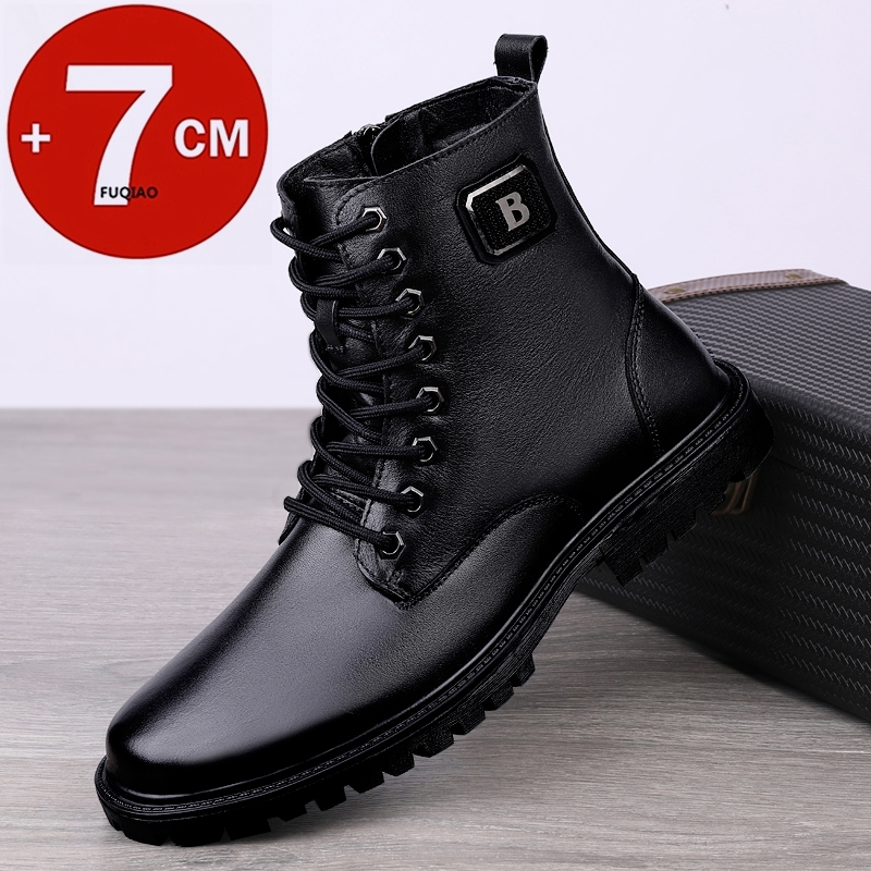 Men'S Shoes Height Increase - Men's Genuine Leather Elevator Boots Winter