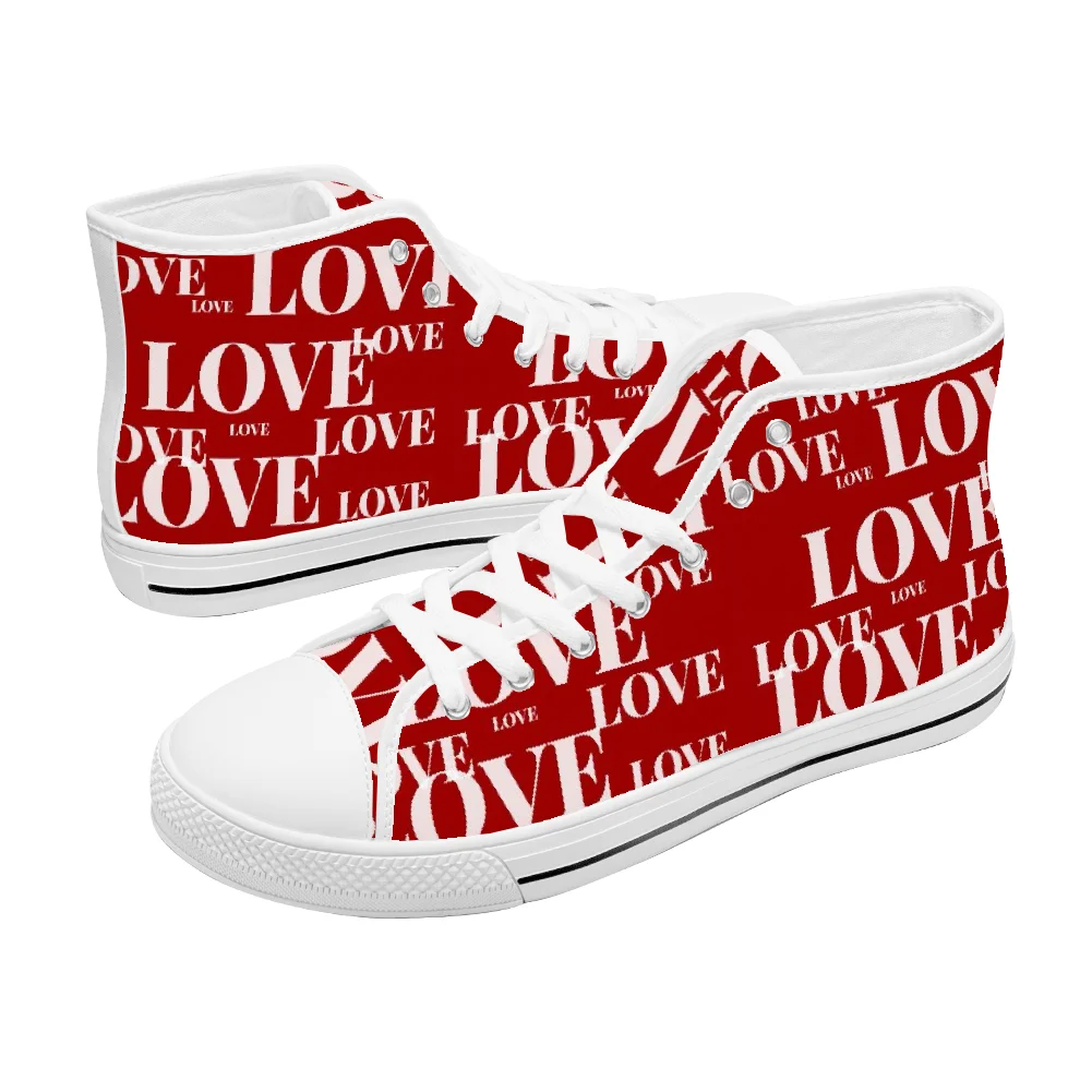 Men Shoes Red - Custom classic high-top canvas shoes with