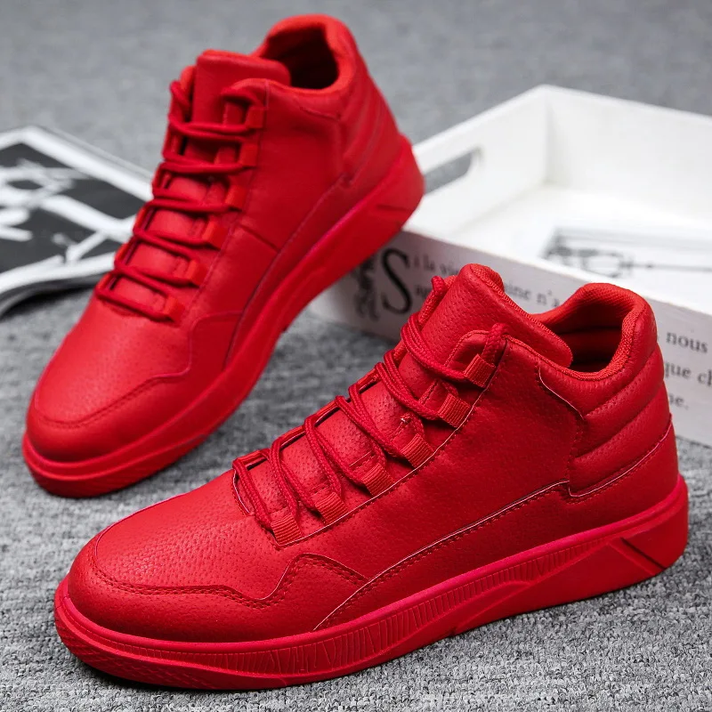 Men'S Shoes Grip - Keep Warm Men's Red High-Top Leather