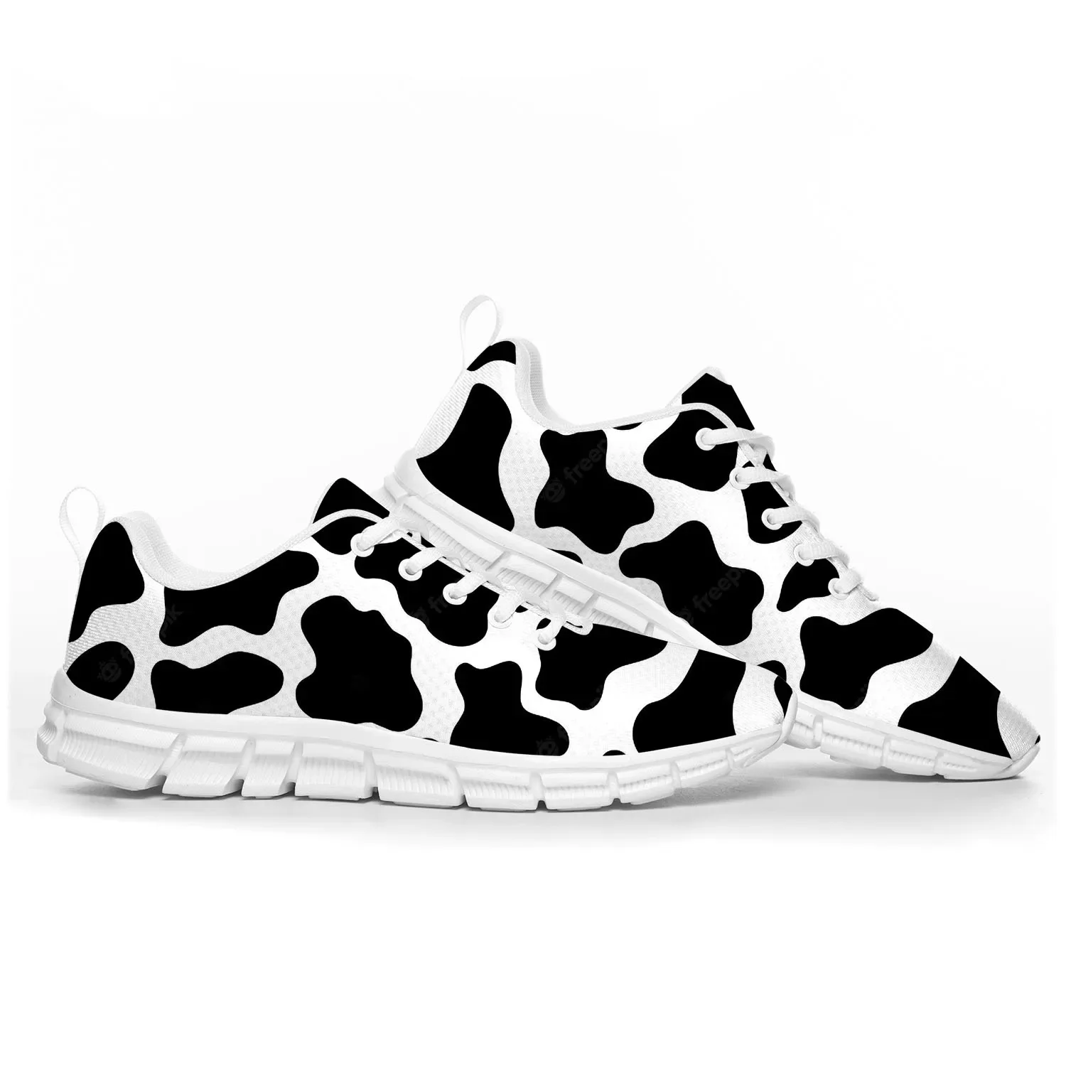 Men'S Shoes Black And White - Cow Print 3D Pattern Sports Shoes