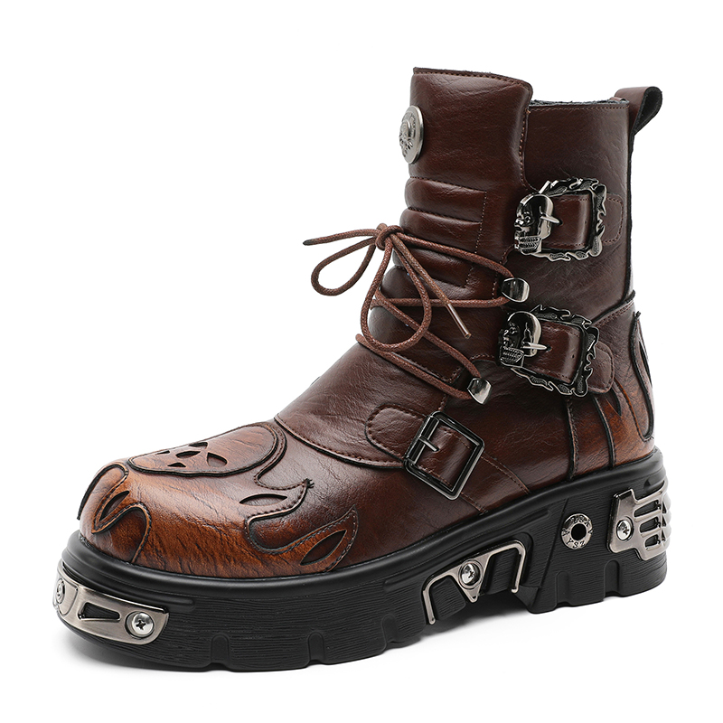 Men'S Shoes Height Increase - Punk Style Retro Cool Skull Flame