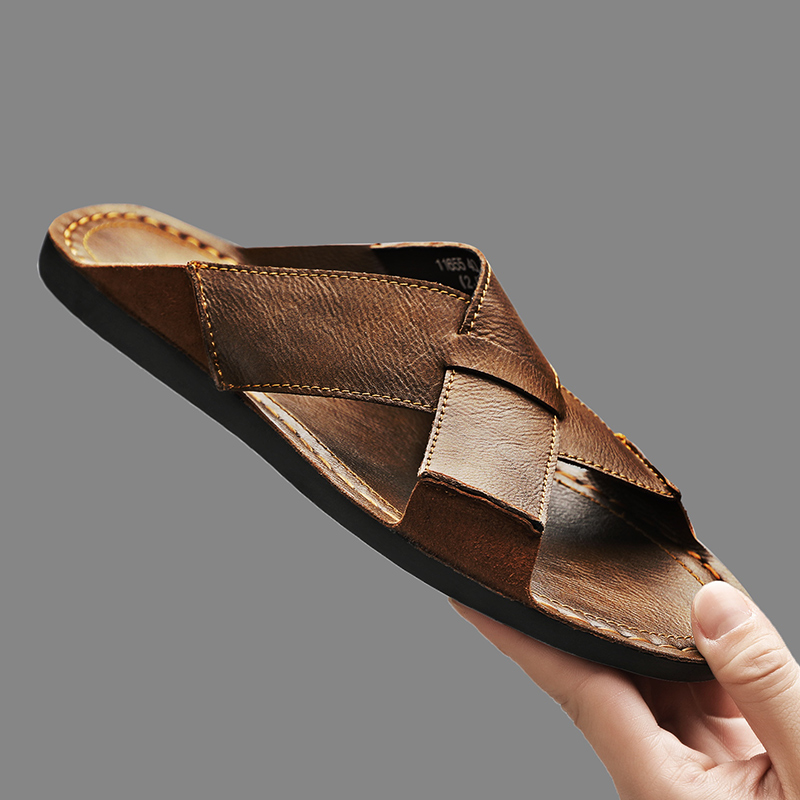 Men Shoes Marks - Fashion Genuine Leather Men Slippers Summer