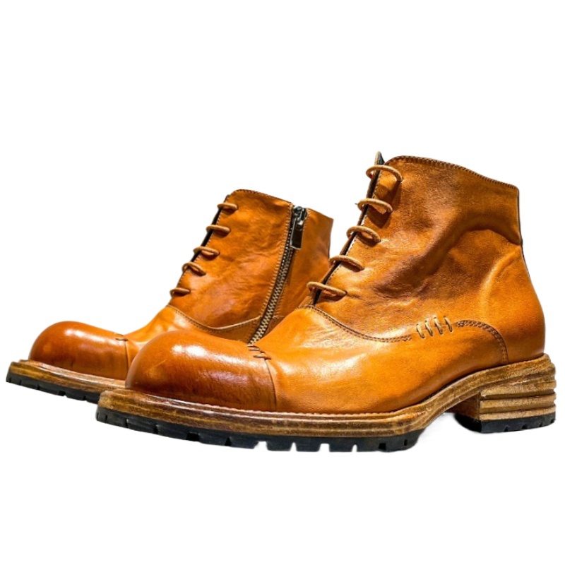 Men'S Shoes Zipper - Ethnic Style Washed Horsehide High-top Boots