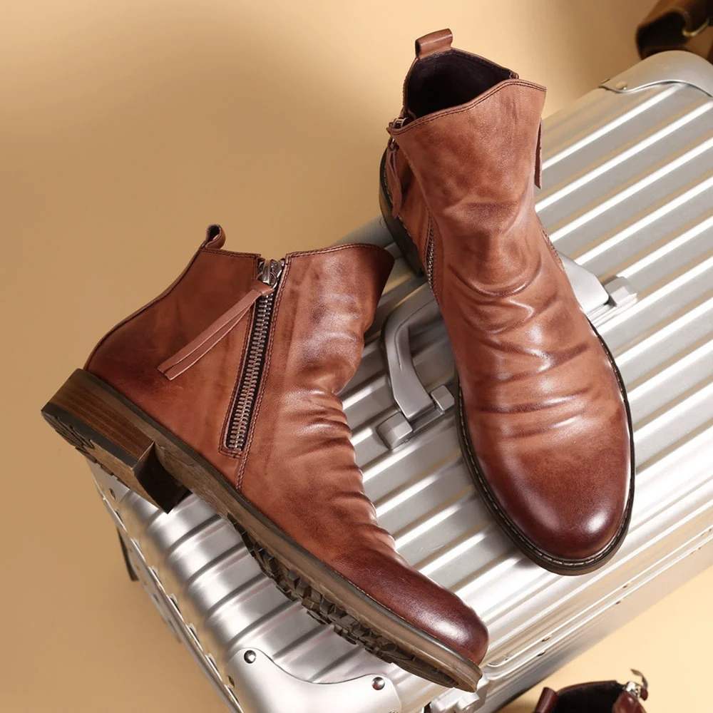 Men'S Shoes Zipper - Fashion Men's Chelsea Boots Autumn Leather