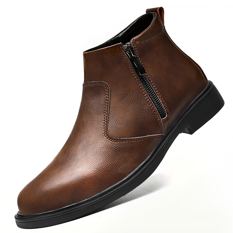 Men'S Shoes Zipper - Autumn and Winter New High-Top Leather