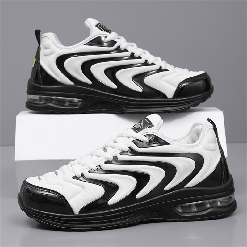 Men'S Shoes Black And White - Men Black White Wavy Striped Air