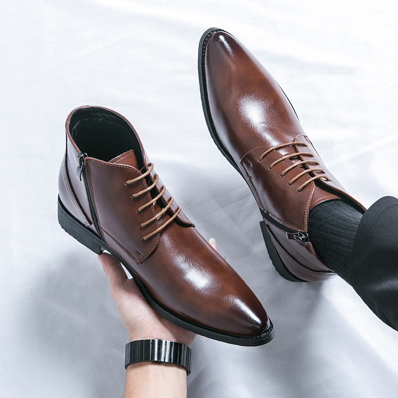 Men'S Shoes Zipper - New High-Top Pointed-Toe Men's Boots Slip-On