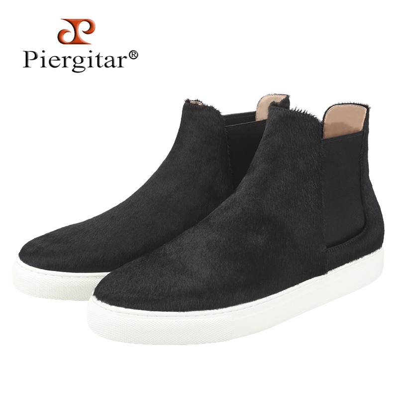 Men'S Shoes Black And White - Piergitar Winter Styles Black Horsehair Men's