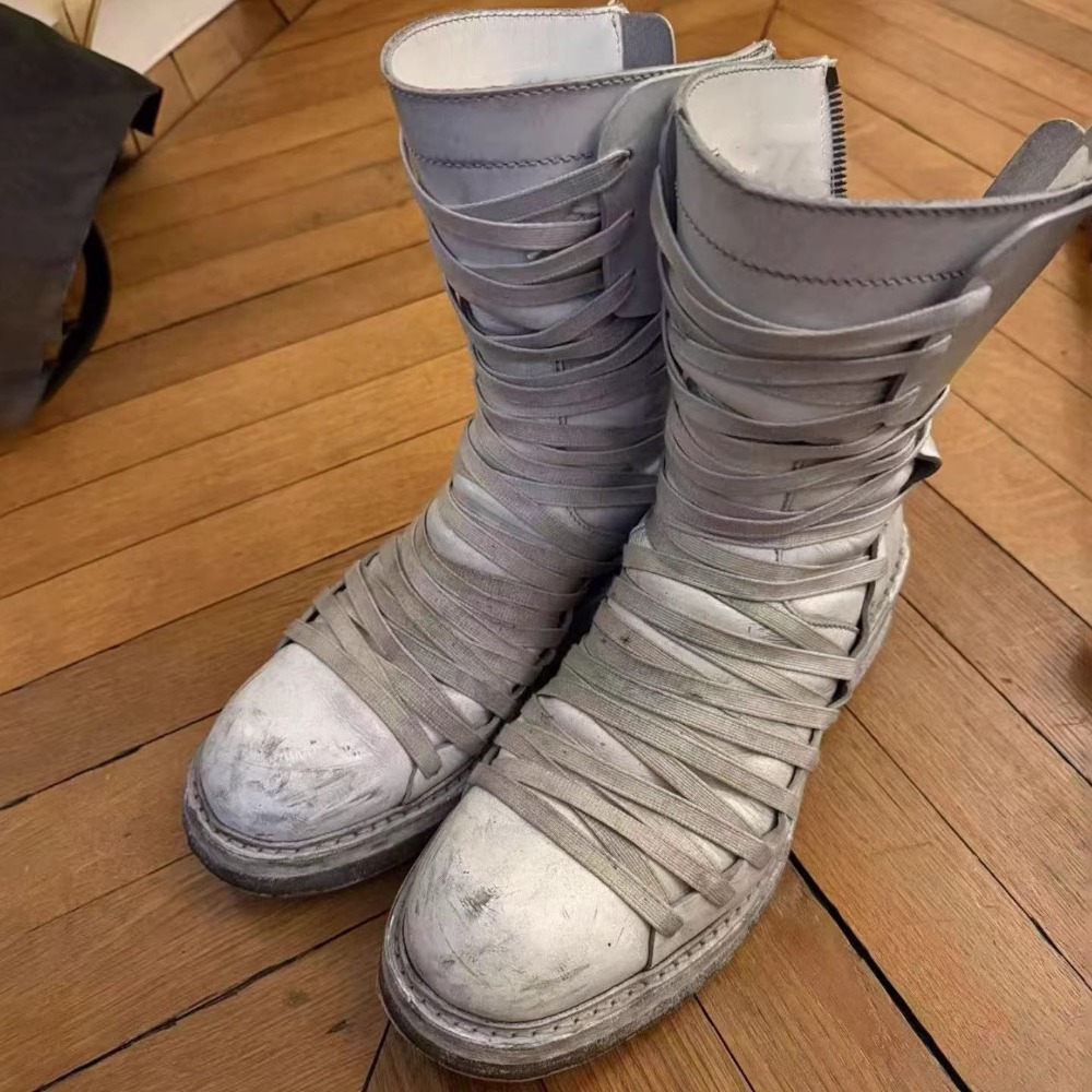 Men'S Shoes Zipper - Multiple Cross Tied White Walking Boots