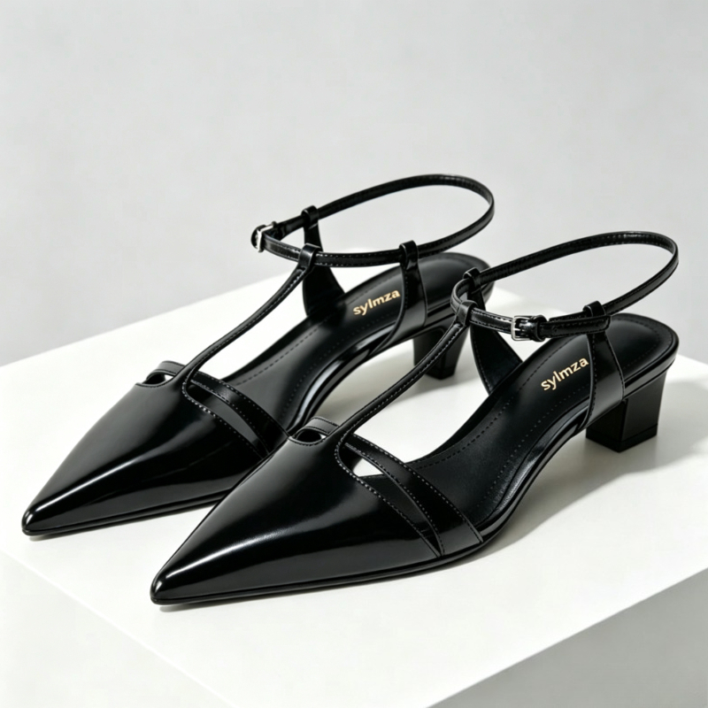 Dress Shoe Pointed - Patent Leather Kitten Heel Women Pumps