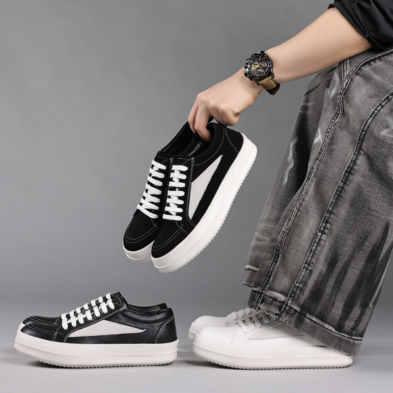 Men'S Shoes Black And White - Mens Black Genuine Leather Platform Sneakers