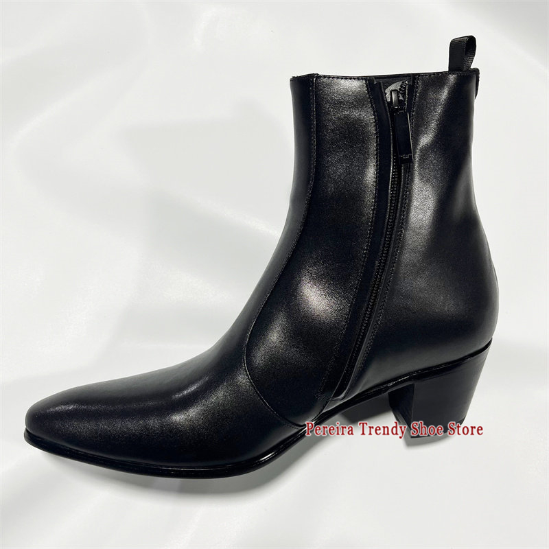 Men'S Shoes Black And White - British Style Cowhide 6CM Thick Heel
