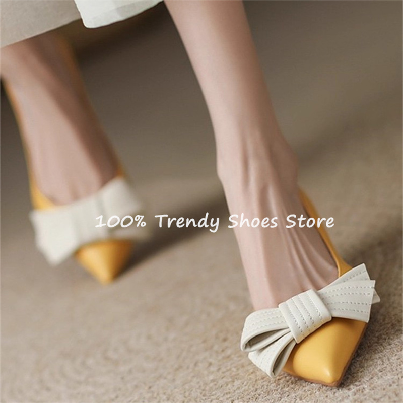 Dress Shoe Pointed - Butterfly Knot Decor Women Slip-On Pumps