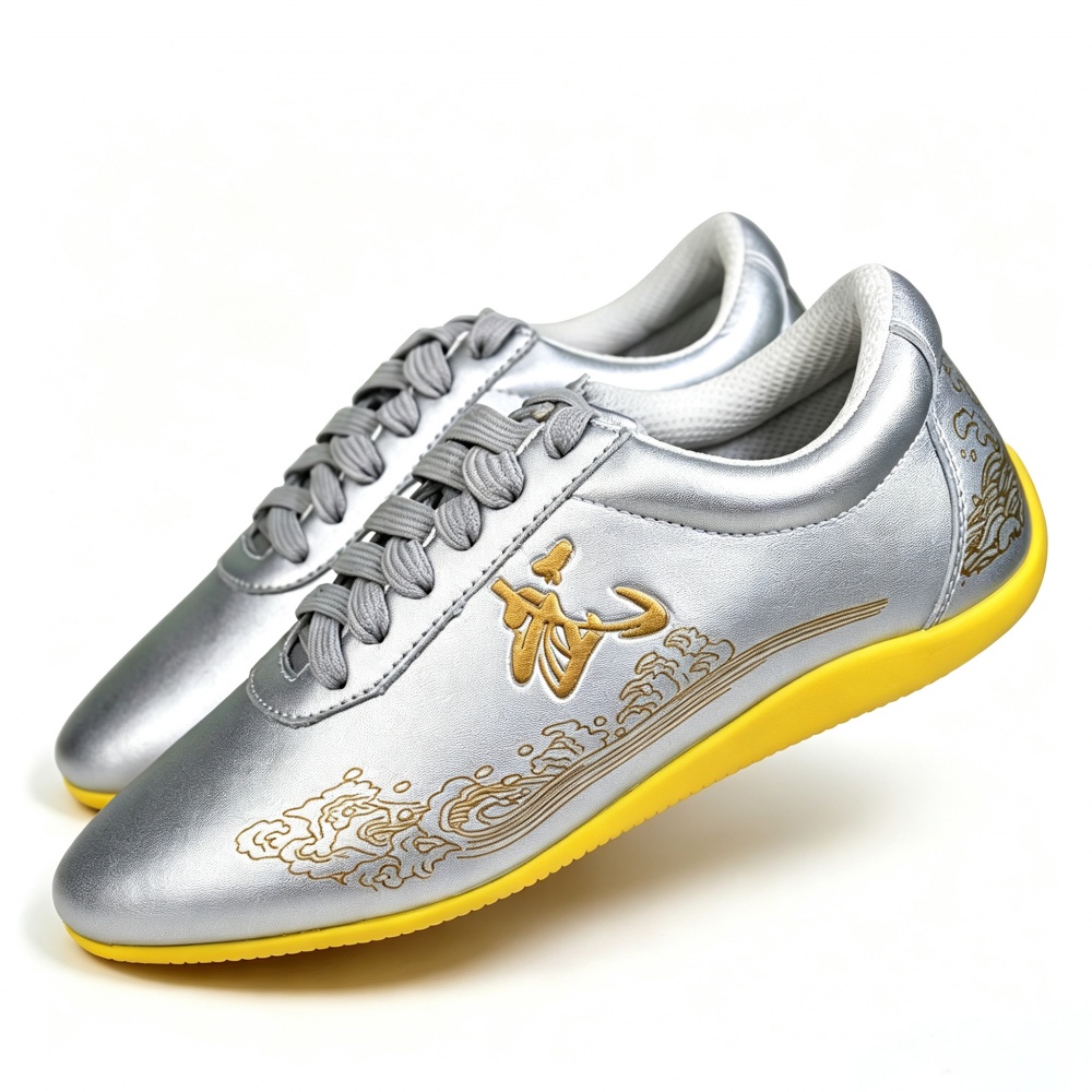 Men Shoes Yellow - Glossy Genuine Leather Kung Fu Shoes