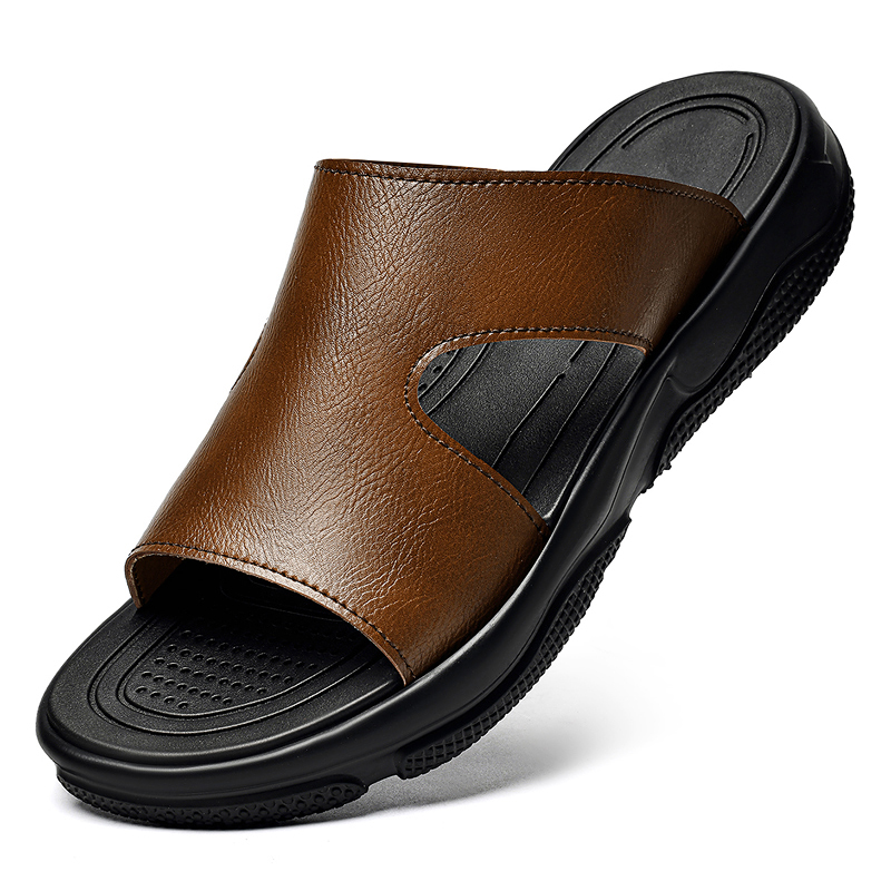 Men's Leather Slide Sandals No - Men Shoes Marks ulasan dan harga