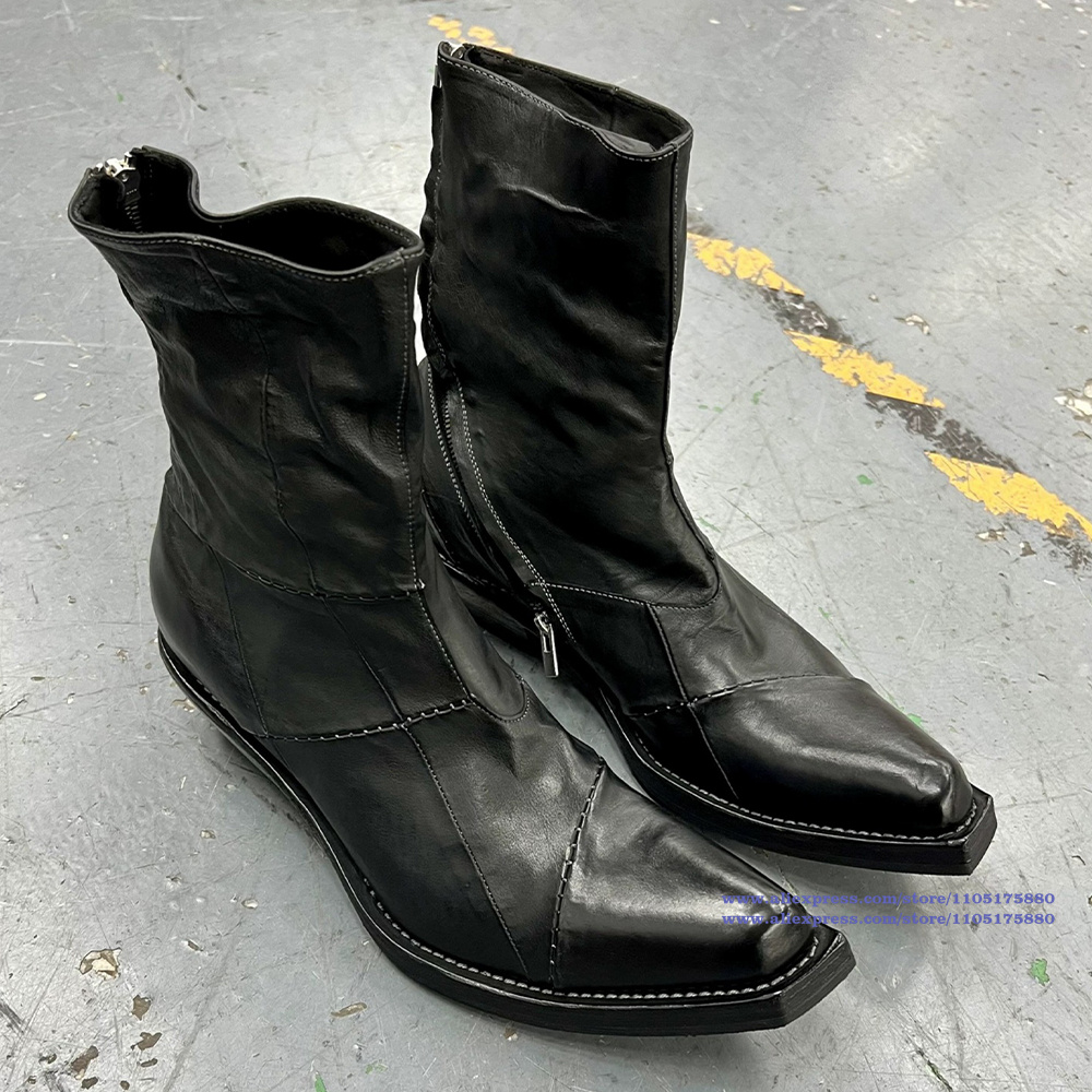 Black Leather Men's Boots Poin - Men'S Shoes Zipper ulasan dan harga