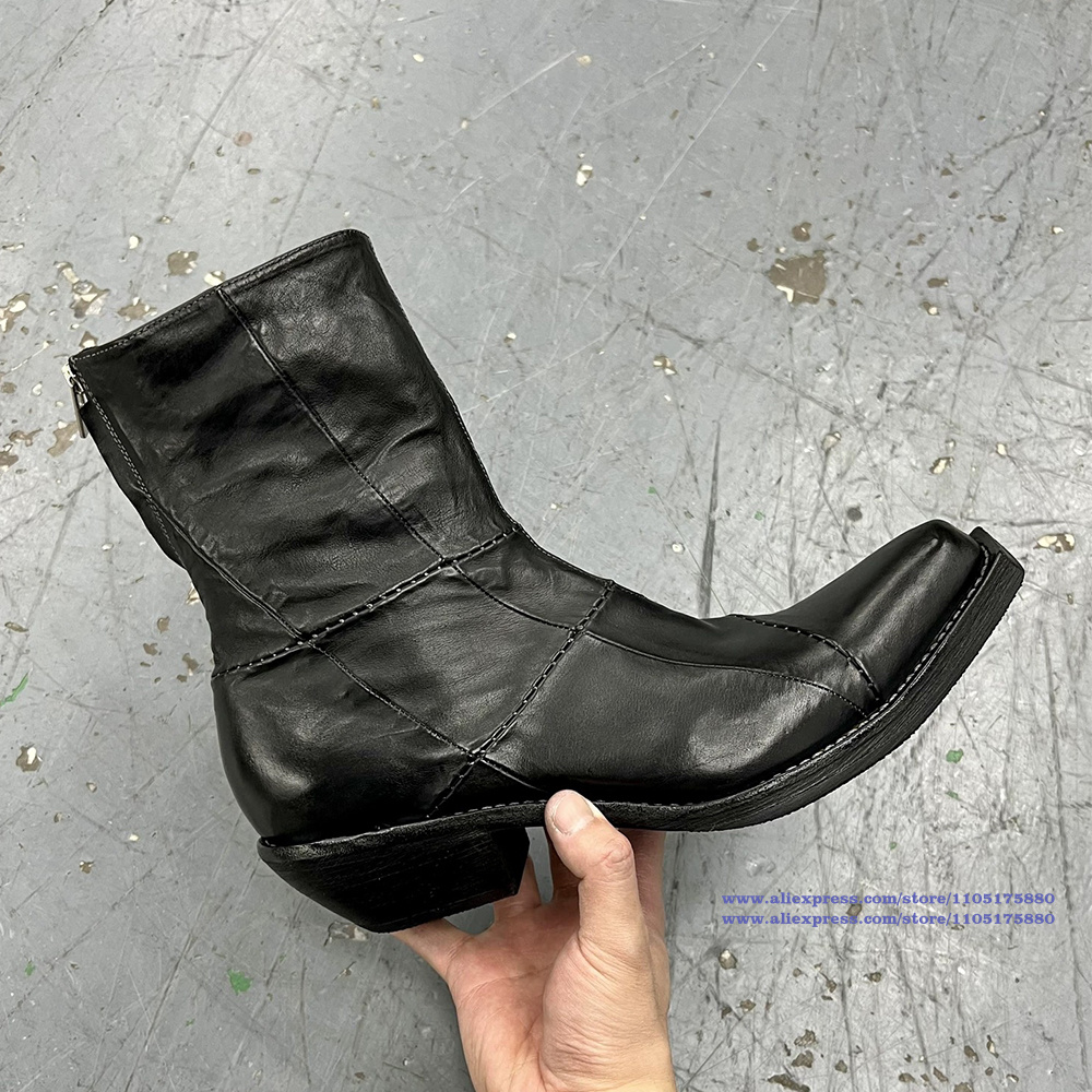 Black Leather Men's Boots Poin - Men'S Shoes Zipper ulasan dan harga