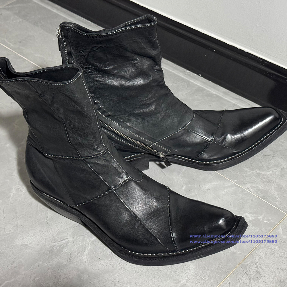 Black Leather Men's Boots Poin - Men'S Shoes Zipper ulasan dan harga