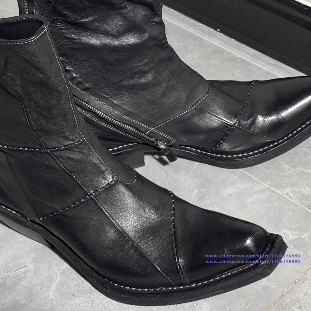 Black Leather Men's Boots Poin - Men'S Shoes Zipper ulasan dan harga