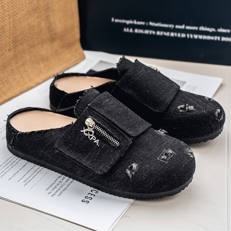 Distressed Ripped Denim Mule S - Men'S Shoes Zipper ulasan dan harga