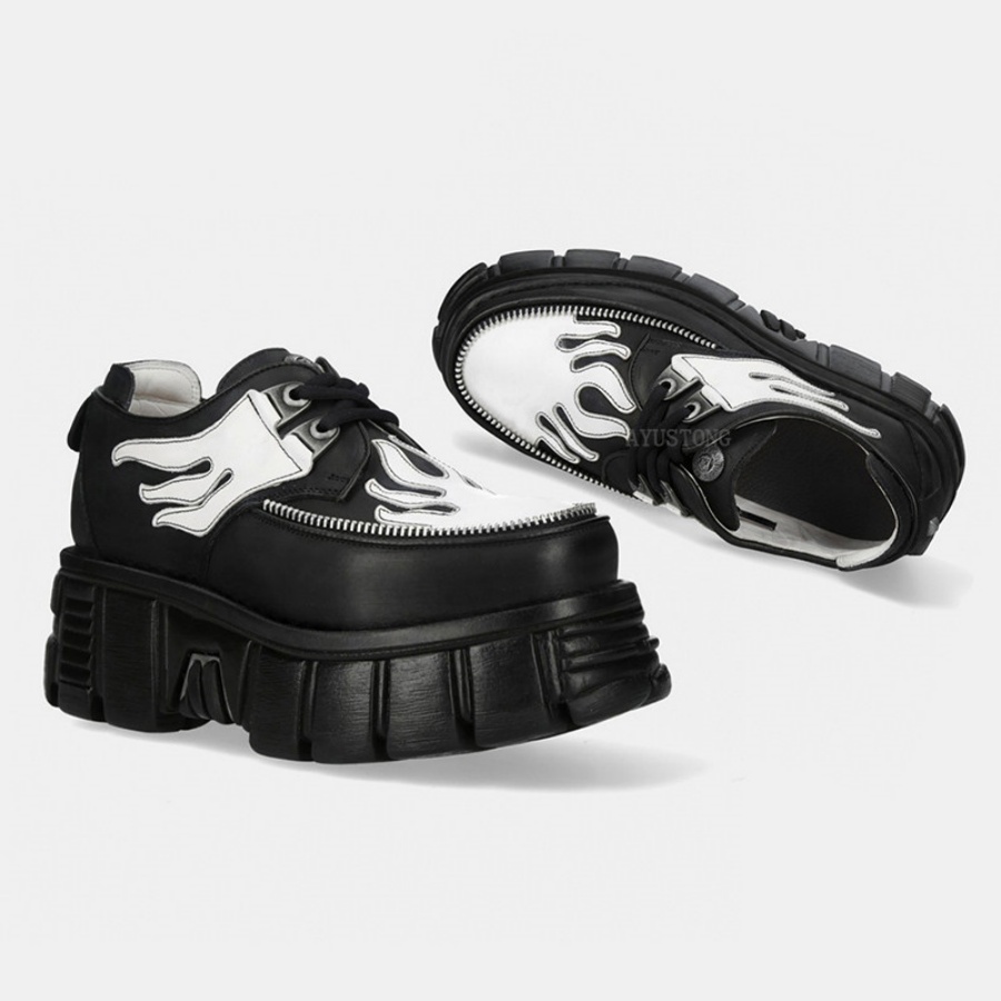 Women Black White Flame Print  - Men'S Shoes Black And White ulasan dan harga
