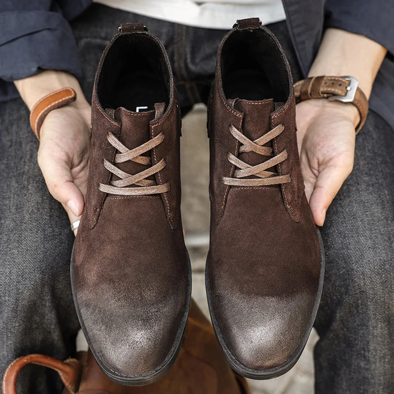 New Cow Suede Ankle Boots Hand - Men'S Shoes Zipper ulasan dan harga