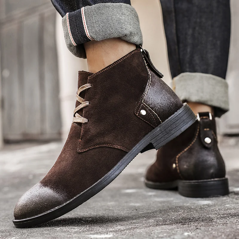New Cow Suede Ankle Boots Hand - Men'S Shoes Zipper ulasan dan harga