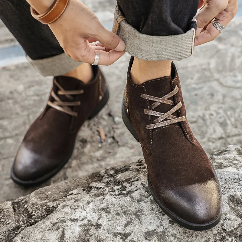 New Cow Suede Ankle Boots Hand - Men'S Shoes Zipper ulasan dan harga