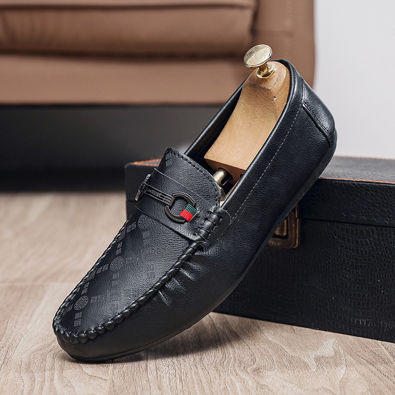 italian PU leather loafers men - Men'S Shoes Black And White ulasan dan harga