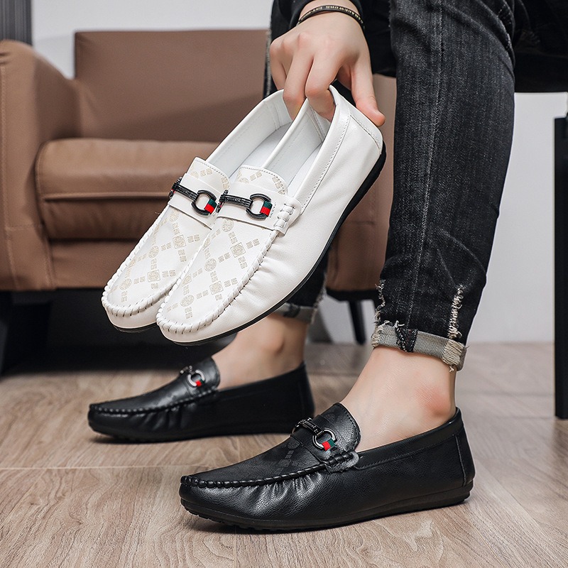 italian PU leather loafers men - Men'S Shoes Black And White ulasan dan harga