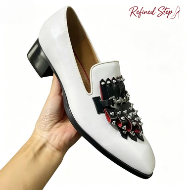 Metal Rivets Black Tassels Whi - Men'S Shoes Black And White ulasan dan harga