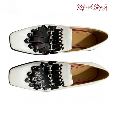 Metal Rivets Black Tassels Whi - Men'S Shoes Black And White ulasan dan harga