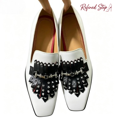 Metal Rivets Black Tassels Whi - Men'S Shoes Black And White ulasan dan harga