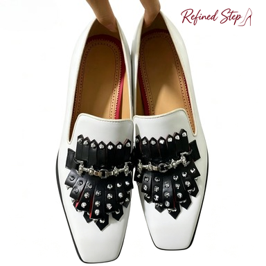 Metal Rivets Black Tassels Whi - Men'S Shoes Black And White ulasan dan harga