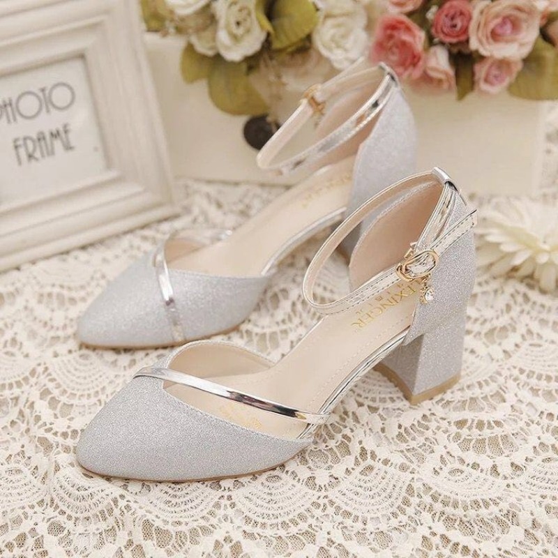 Women's Glitter Chunky Block H - Dress Shoe Pointed ulasan dan harga