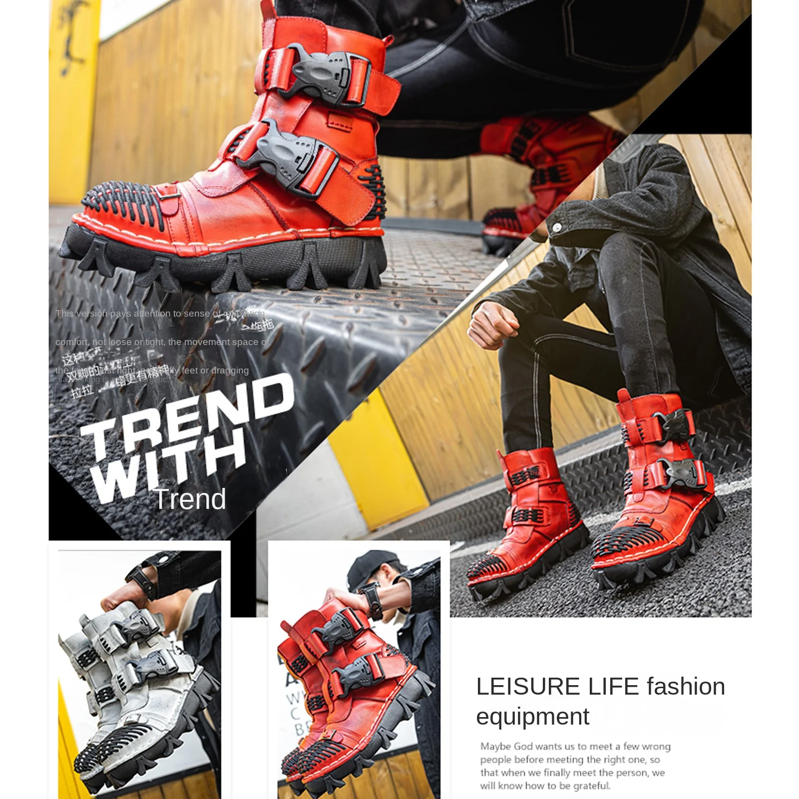 Men's Genuine Leather Motorcyc - Men Shoes Red ulasan dan harga