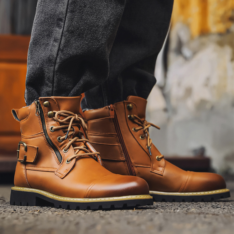 Quality Men Leather Boots Meta - Men'S Shoes Zipper ulasan dan harga