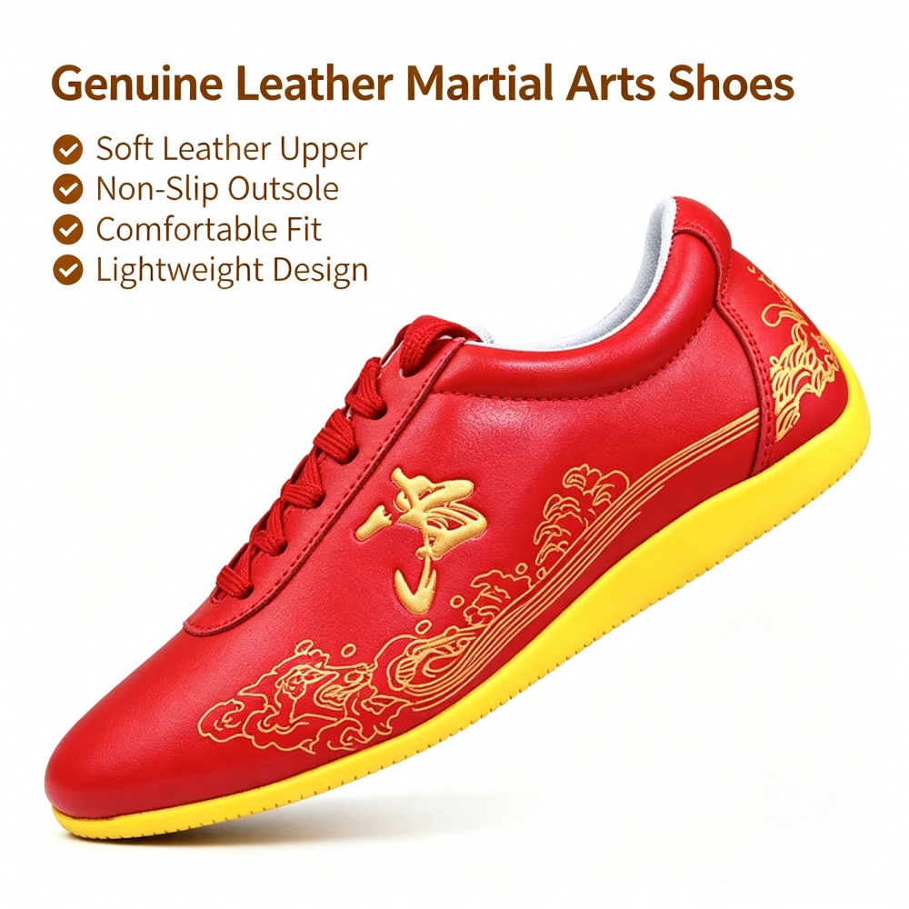 Glossy Genuine Leather Kung Fu - Men Shoes Yellow ulasan dan harga