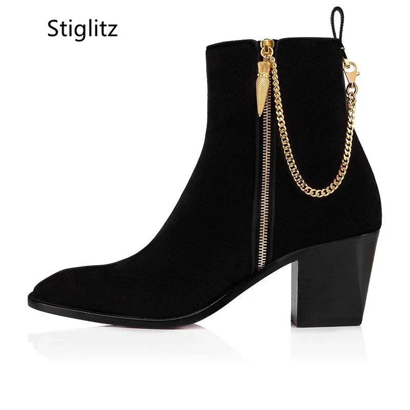 Suede Ankle Boots Gold Chain H - Men Shoes Red ulasan dan harga