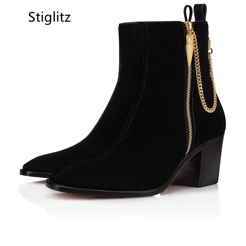 Suede Ankle Boots Gold Chain H - Men Shoes Red ulasan dan harga