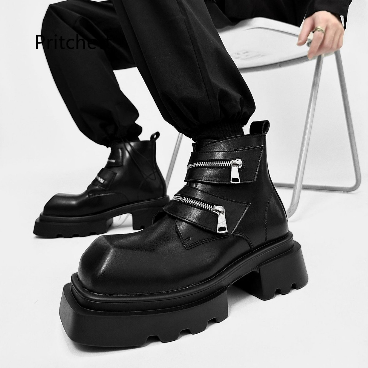 Square Toe Thick Soled Men's M - Men'S Shoes Zipper ulasan dan harga