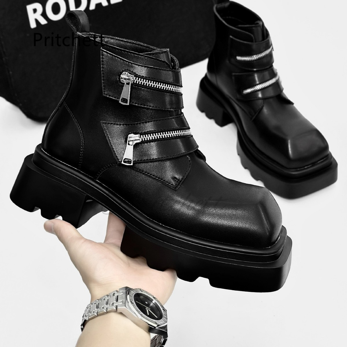 Square Toe Thick Soled Men's M - Men'S Shoes Zipper ulasan dan harga
