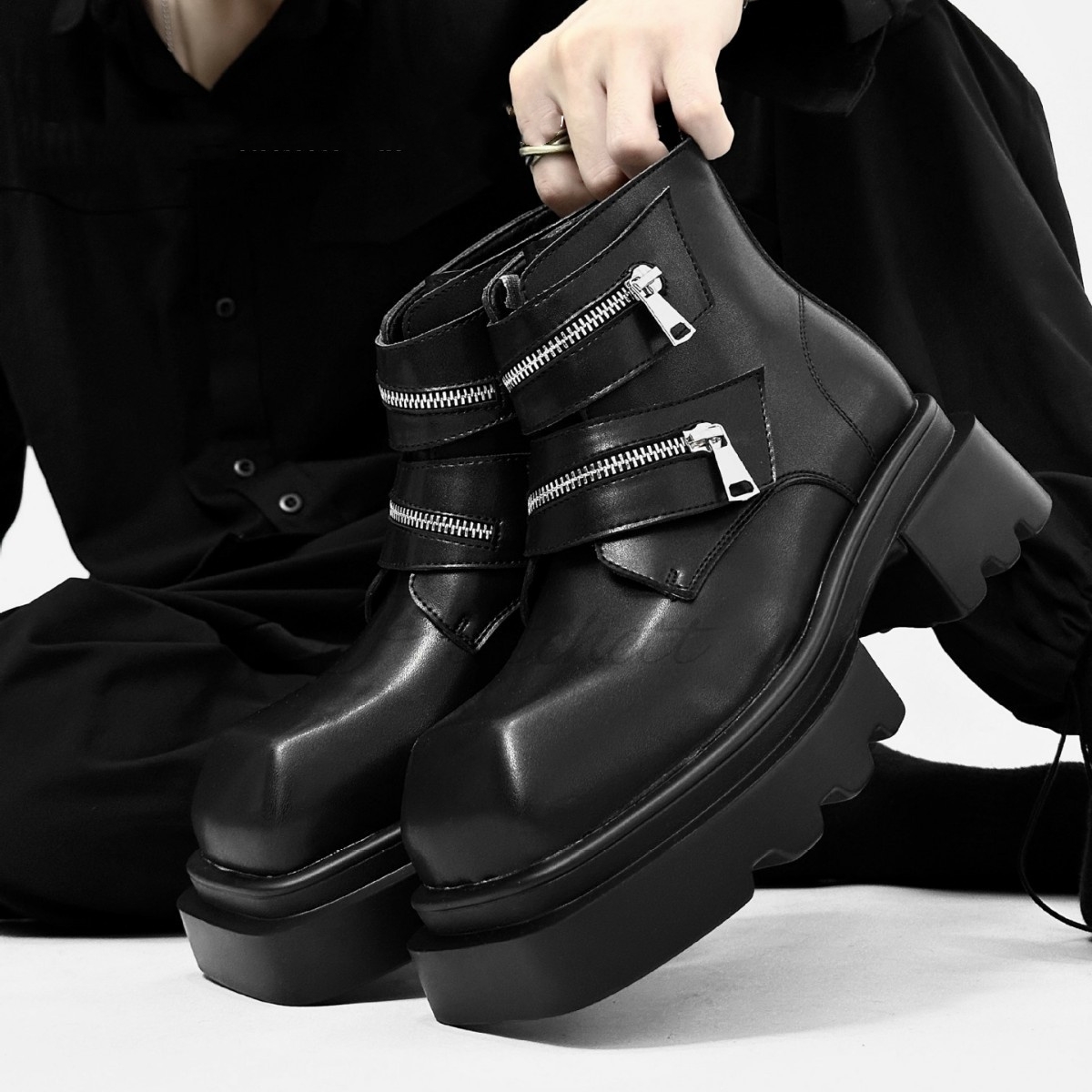 Square Toe Thick Soled Men's M - Men'S Shoes Zipper ulasan dan harga